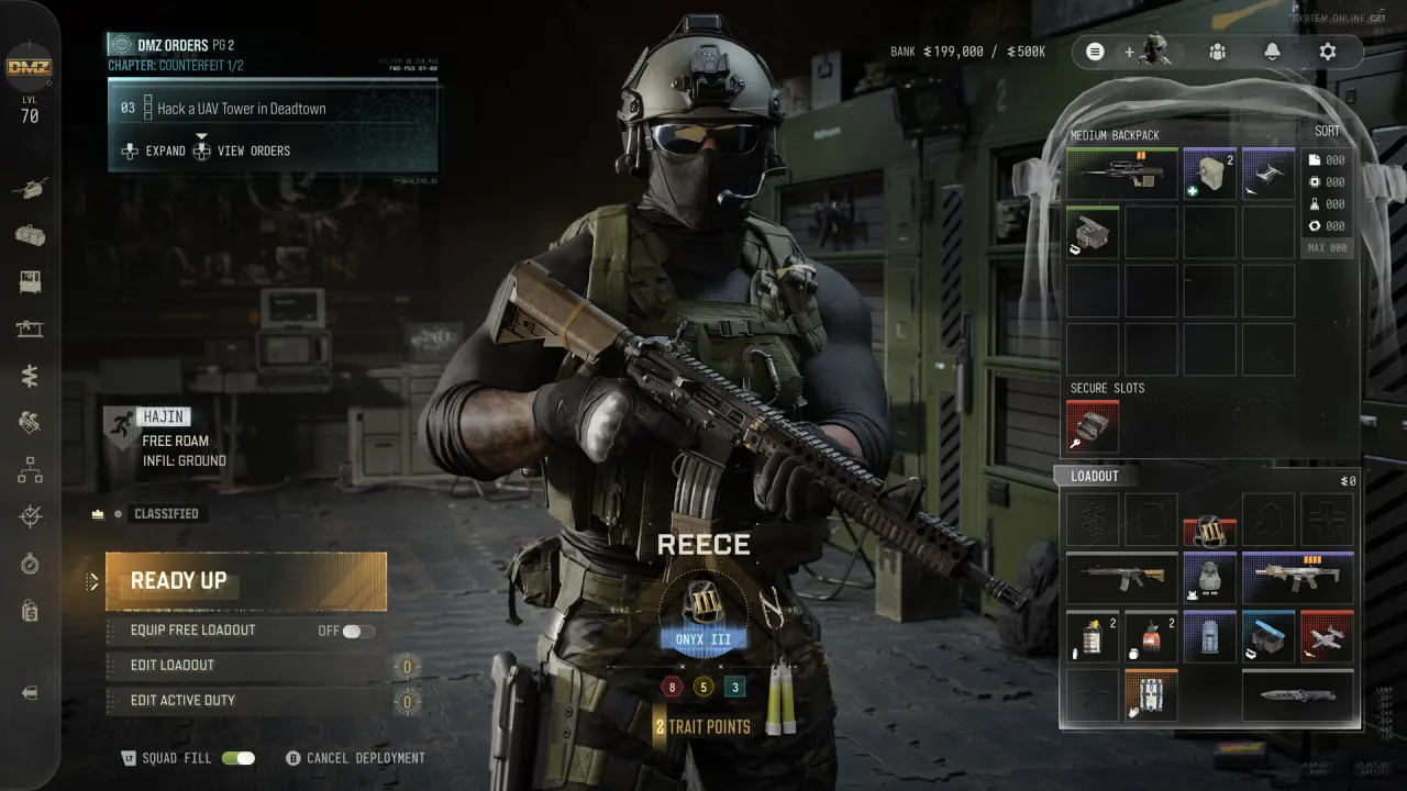 左下にオン状態のSquad Fillスイッチがある公式DMZ Ready Up画面