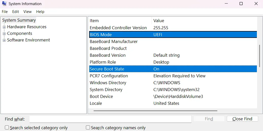 Activision Support example of Windows System Information showing BIOS Mode UEFI and Secure Boot State On